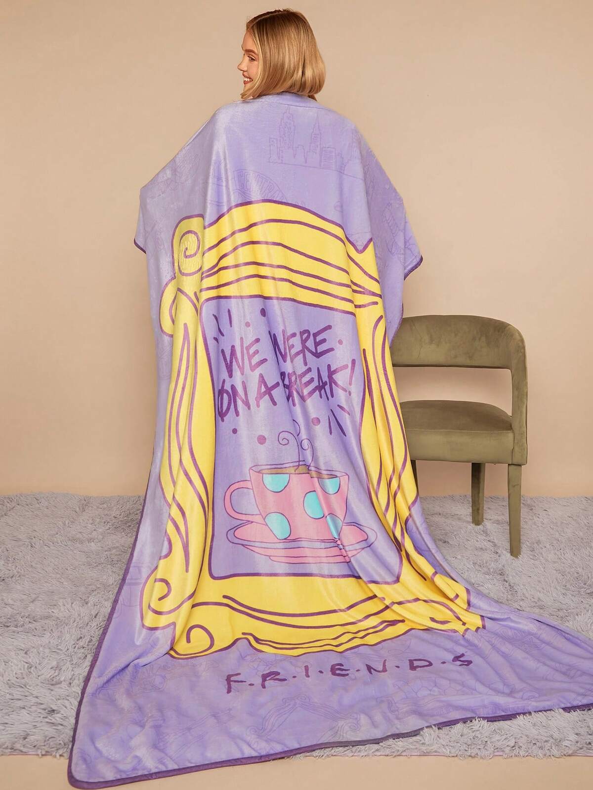 Rick and Morty X SHEIN Cartoon & Letter Pattern Flannel Blanket,Spring / Winter