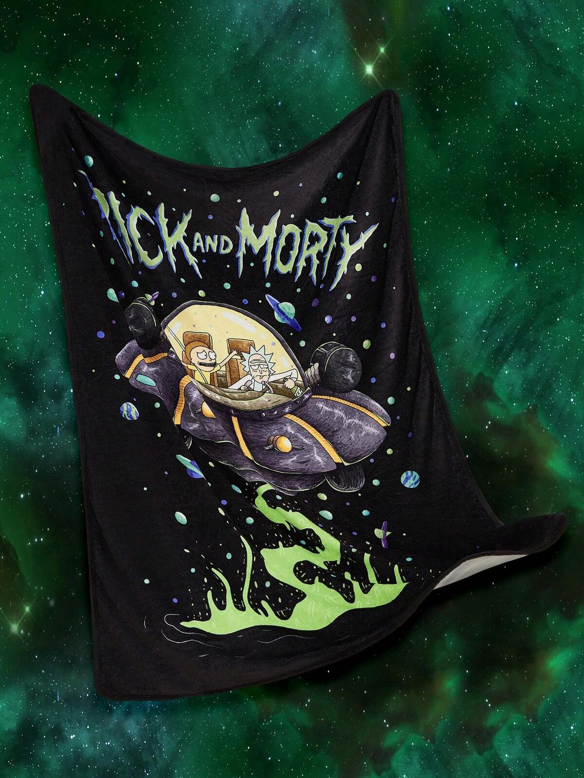 Rick and Morty X SHEIN Cartoon & Letter Pattern Flannel Blanket,Spring / Winter