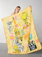 Rick and Morty X SHEIN Cartoon & Letter Pattern Flannel Blanket,Spring / Winter