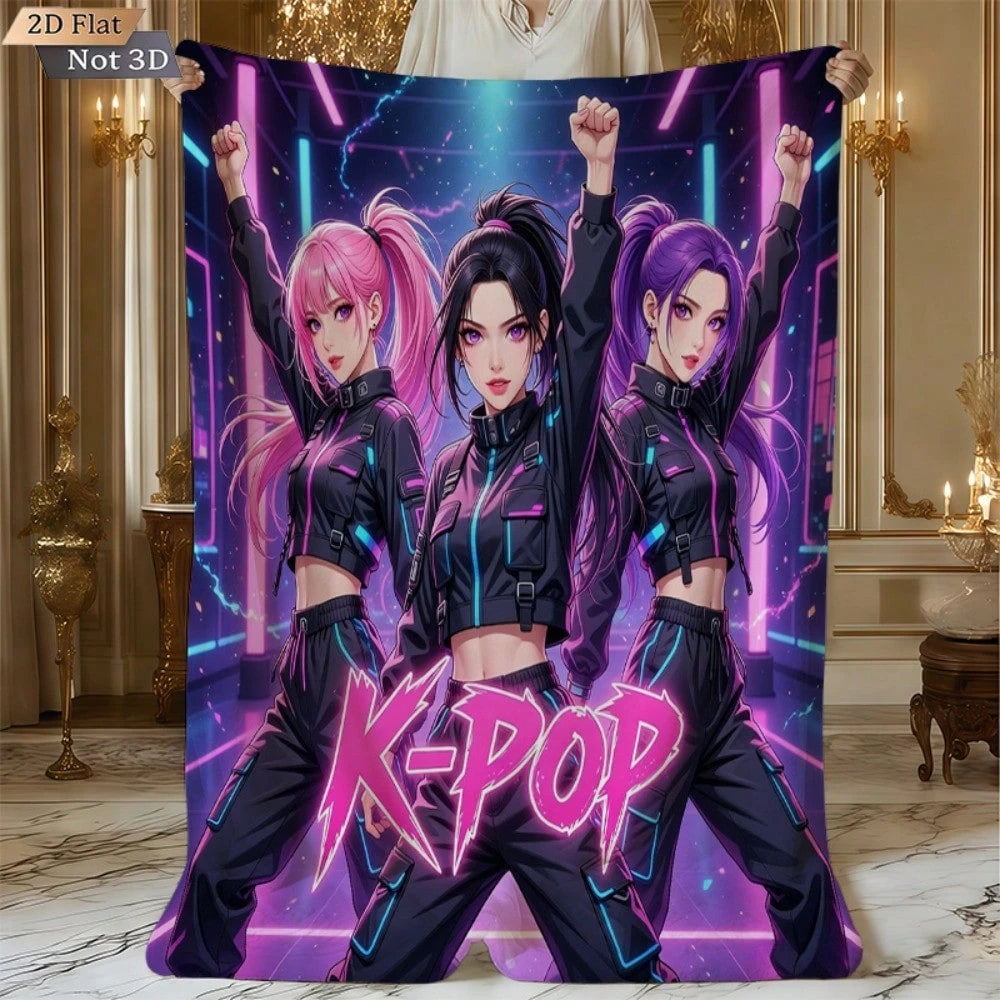 1pc K-POP Girl Group Printed Flannel Blanket, Made Of Flannel Fabric, Soft And Skin-Friendly, Can Be Used As Home Air Conditioning Blanket, Nap Blanket, Bed Sheet, Also Suitable For Picnic, Car, Camping, And Other Scenes.