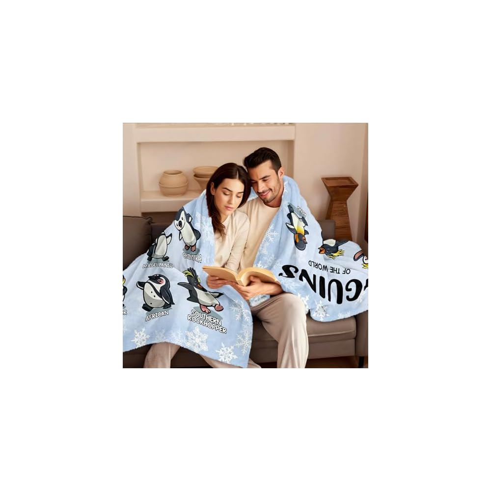 Penguin Blanket for Adults, Penguin Gifts for Women Adult, Types of Penguins Throw Blanket Penguins Lovers Gifts Decor Soft Cozy Flannel Fleece Illustration Throw Blankets Home Decor 50''x 60''